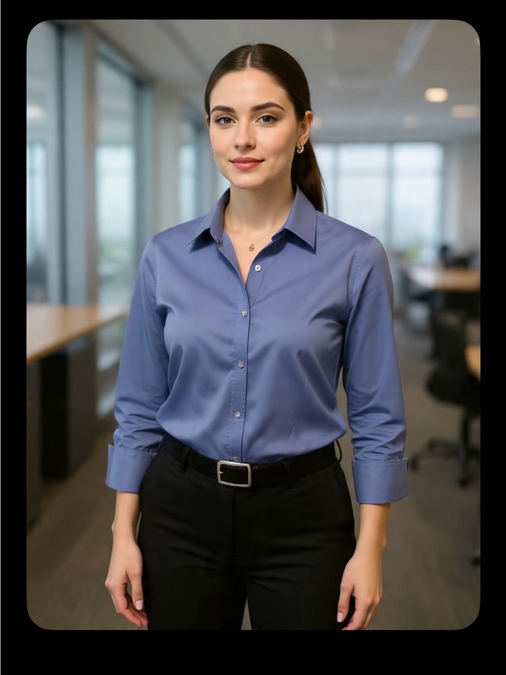 Lands' End Women's Button-Down Shirt in Slate Blue PTP 22”